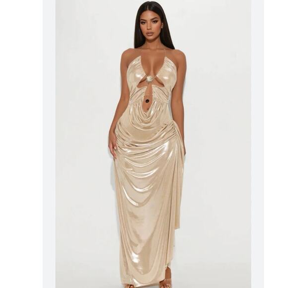 Drapped Metallic Maxi Dress - Picture 1 of 6
